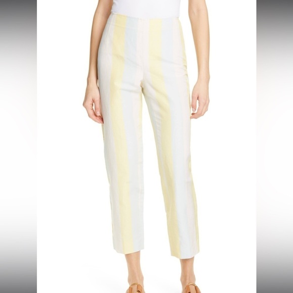 NEW Tory Burch Crop Pant 8 Stripe Silk Linen Slim Fit - Picture 3 of 11